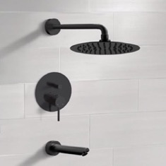 Matte Black Tub and Shower Faucet Set